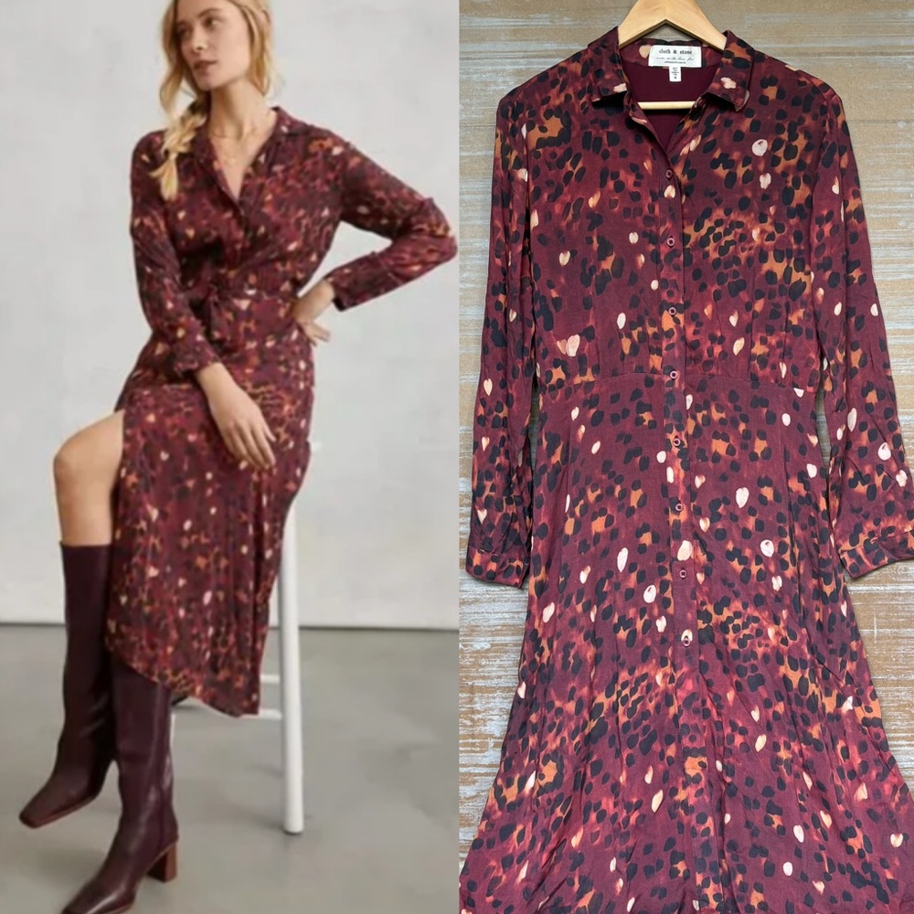 Anthropologie Cloth & Stone Gillian Cheetah Maxi Dress Fall Preppy Womens M